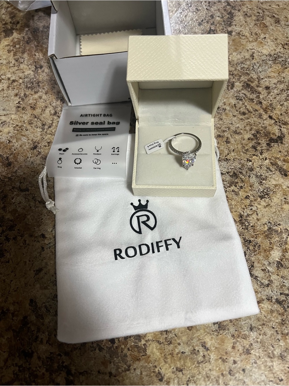 Rodiffy Silver Teardrop CZ Engagement Ring - Clear. Size 9 - Picture 4 of 10